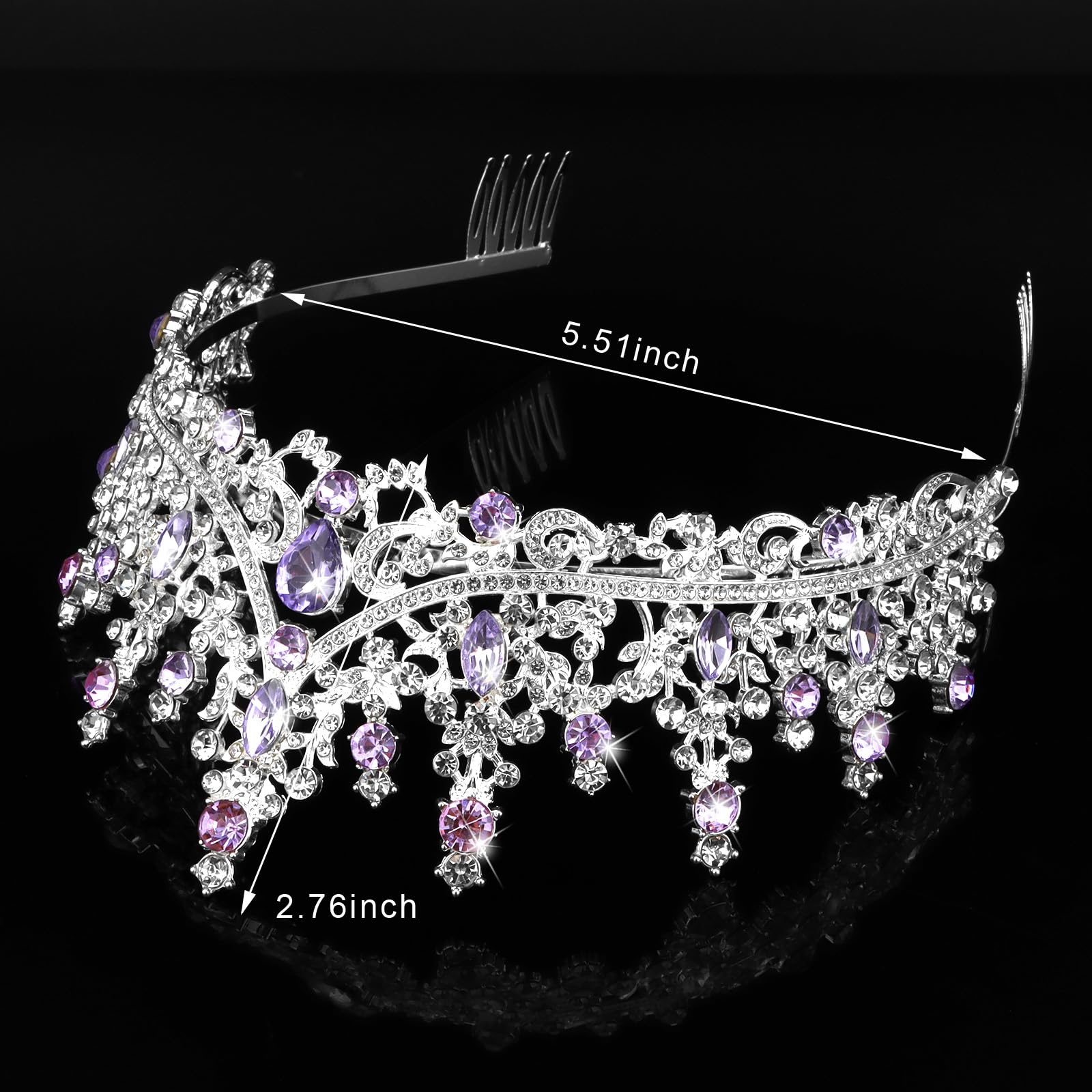 Elegant Silver and Purple Floral Pageant Quinceanera Crown Tiara Purple Rhinestone Wedding Tiara: Silver Pageant Crown, Boho  main image 4
