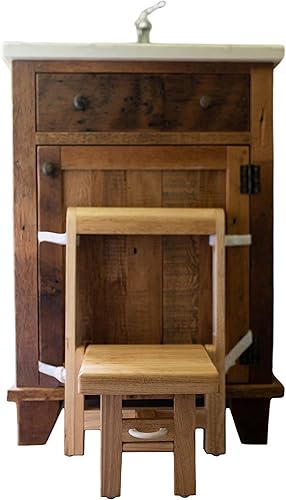 Fold 'N Store Taburete para niños pequeños, taburete de madera para cocina y baño, ayudante plegable para lavado de manos, cepillado de dientes,