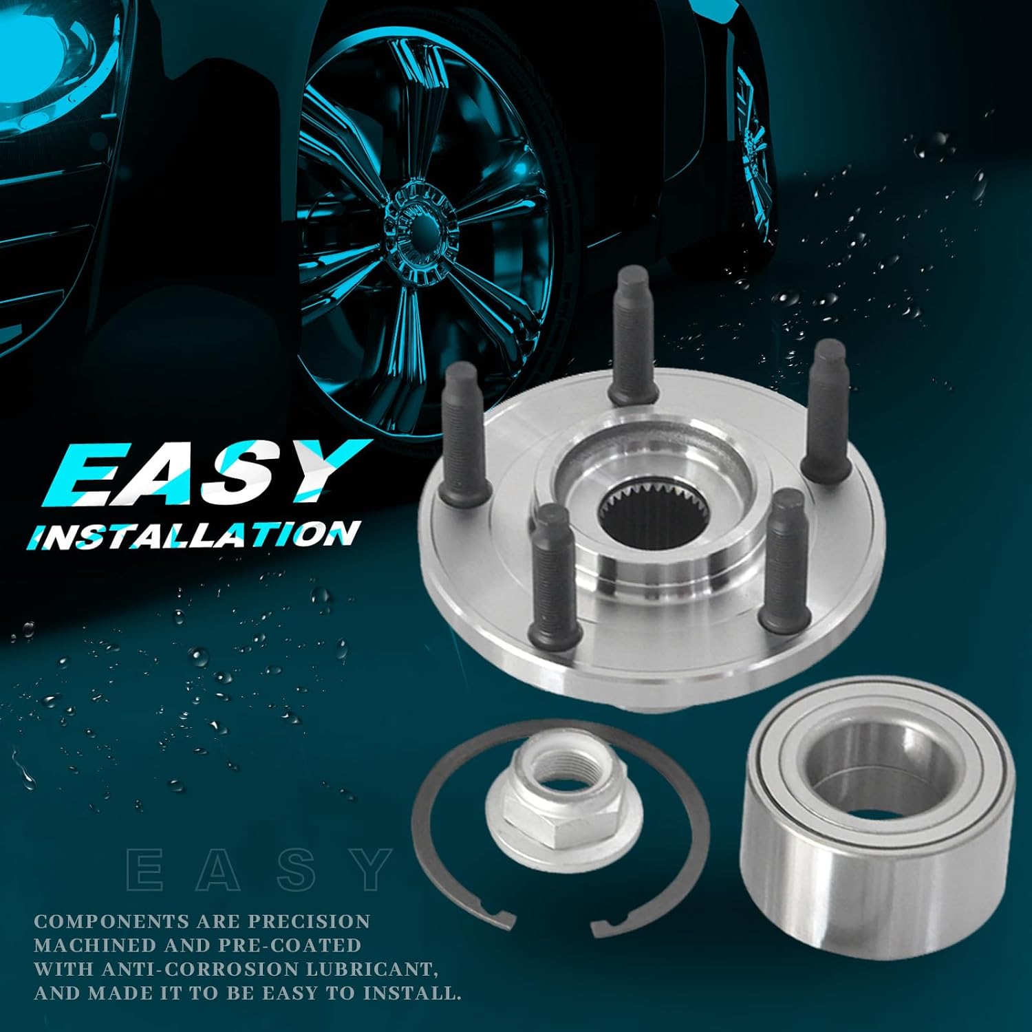 IRONTEK 518517 Front Left/Right Wheel Hub and Bearing Assembly Compatible for Ford 2007-2010 Edge; for Lincoln 2007-2010 MKX; 5 Lugs w/o ABS