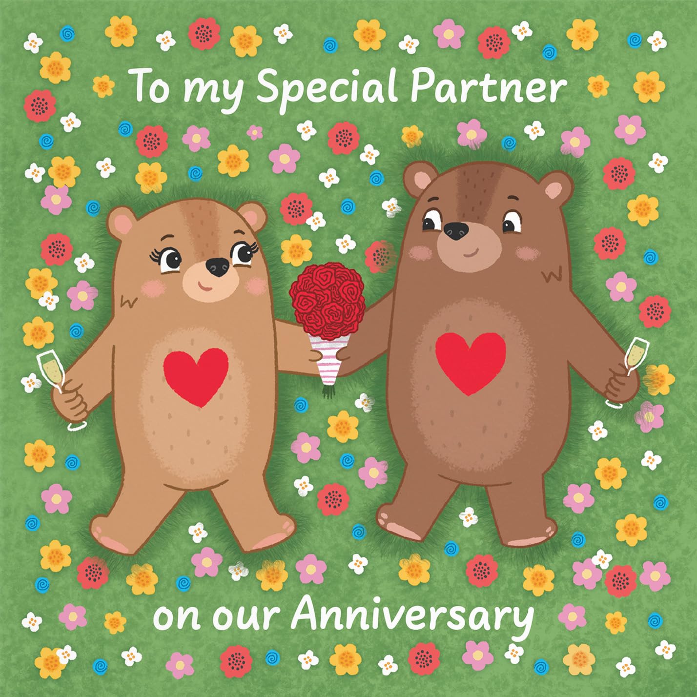 Hunts England - Cute Flowery Bears Partner Anniversary Card - Fun Bears Anniversary Card - Love Story Collection - Image 2