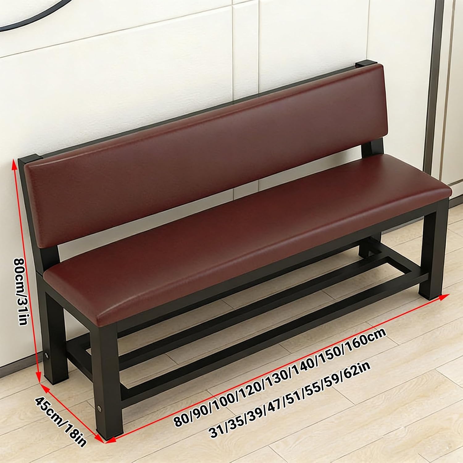 Steel Frame Bench with Backrest Outdoor Patio Metal Park Bench for Porch, Patio, Garden, Lawn, Balcony, Capacity 1102 Lbs(80cm/31in)