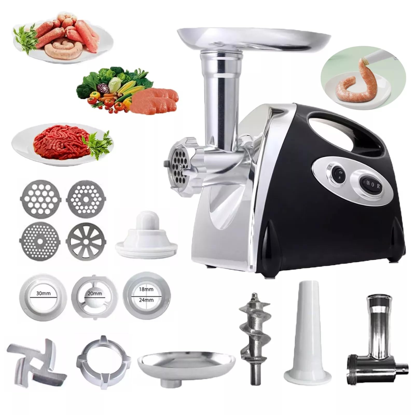 Electric Meat Grinder, Sausage Stuffer with 1 Sausage Tubes, 4 Plates, 800W Max, Meat Grinder Heavy Duty for Home Kitchen Use, Stainless Steel