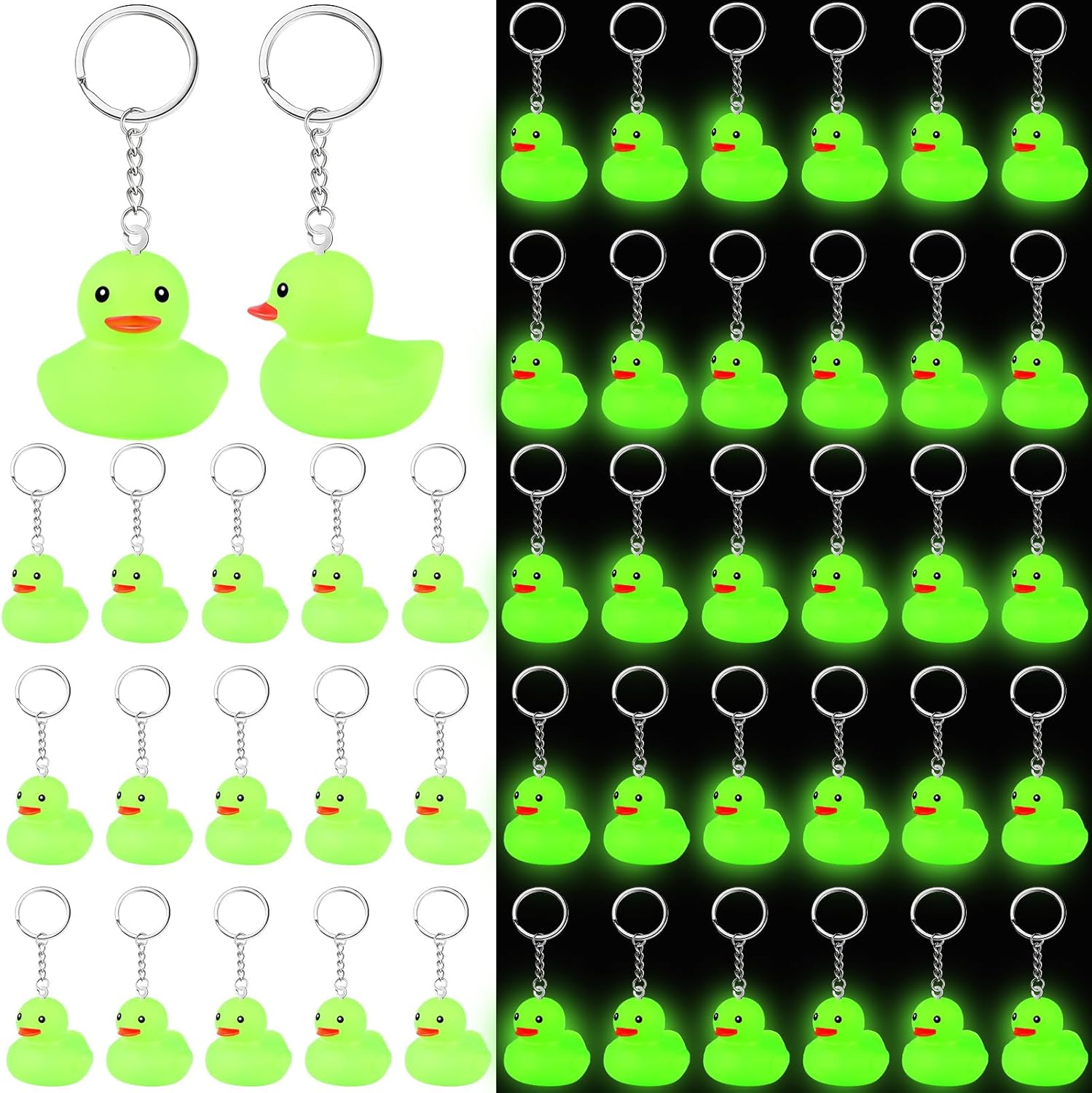 Deekin 100 Pcs Glow in the Dark Rubber Duck Keychain Cute