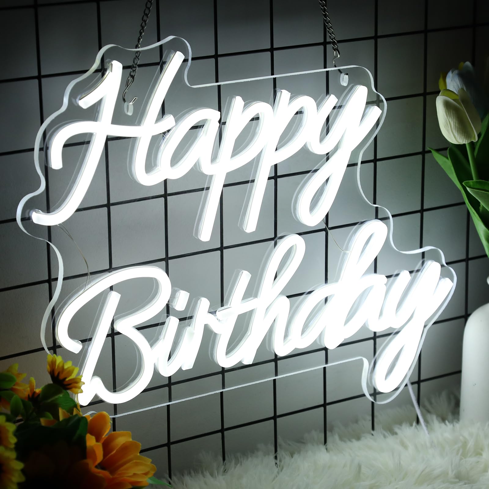 ネオンサイン Happy Brithday LEDネオン看板 ウォームホワイト Amazon.co.jp: Neonwall ハッピーバースデー ネオンサイン 誕生