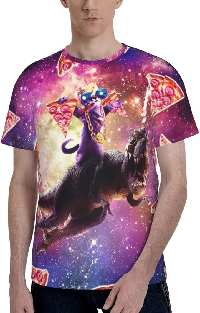 Amazon Co Jp 宇宙猫のピザ ファッション 半袖 丸首半袖 Tシャツ スポーツtシャツ 夏服 シンプルで 男 上着上衣 ファッション