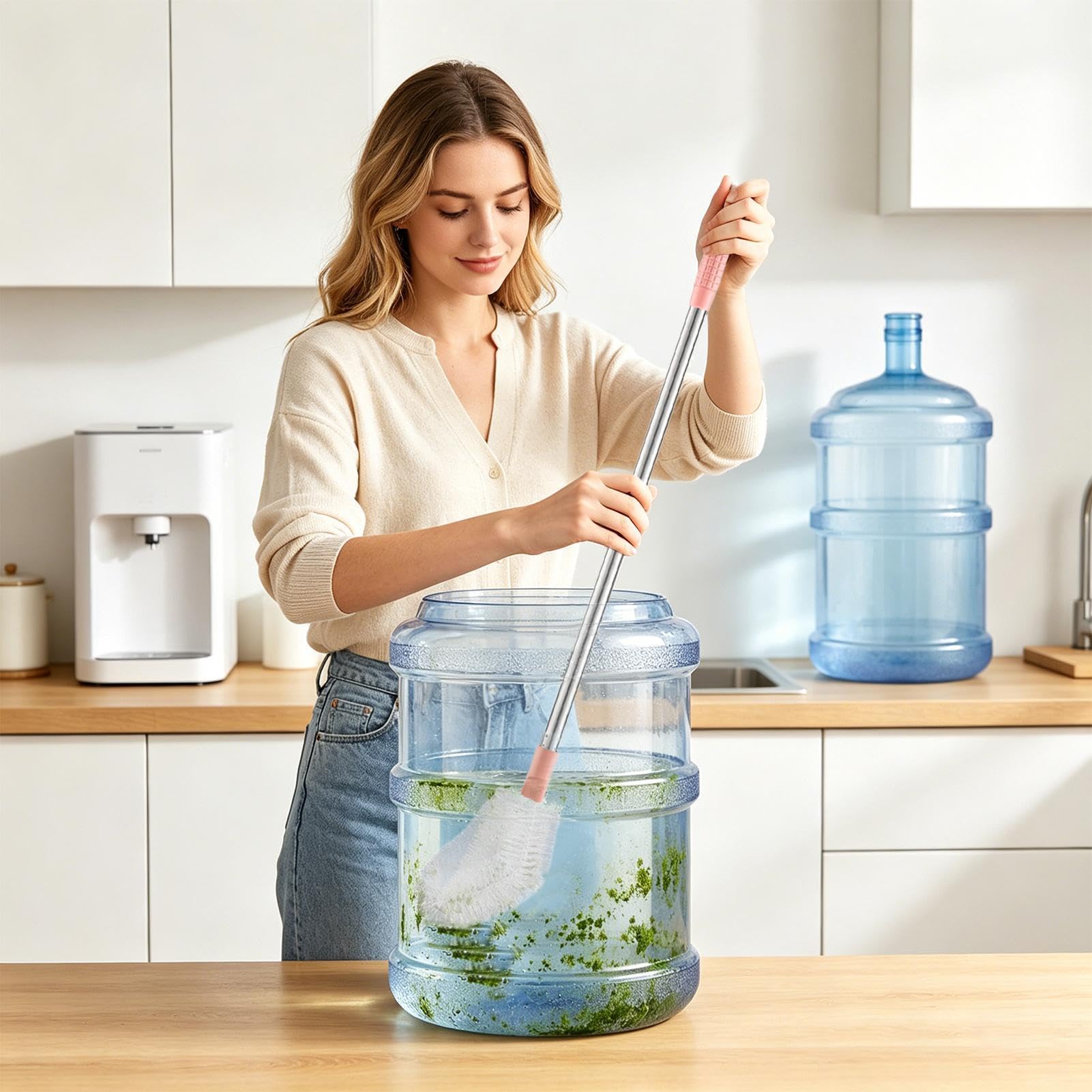 Flaschenbürste – 70 cm Eimer Bürste mit flexiblem Kopf, langer Flaschengriff | für Eimer Haus Spüle Badezimmer Küche Karaffe 3 und 5 Gallonen