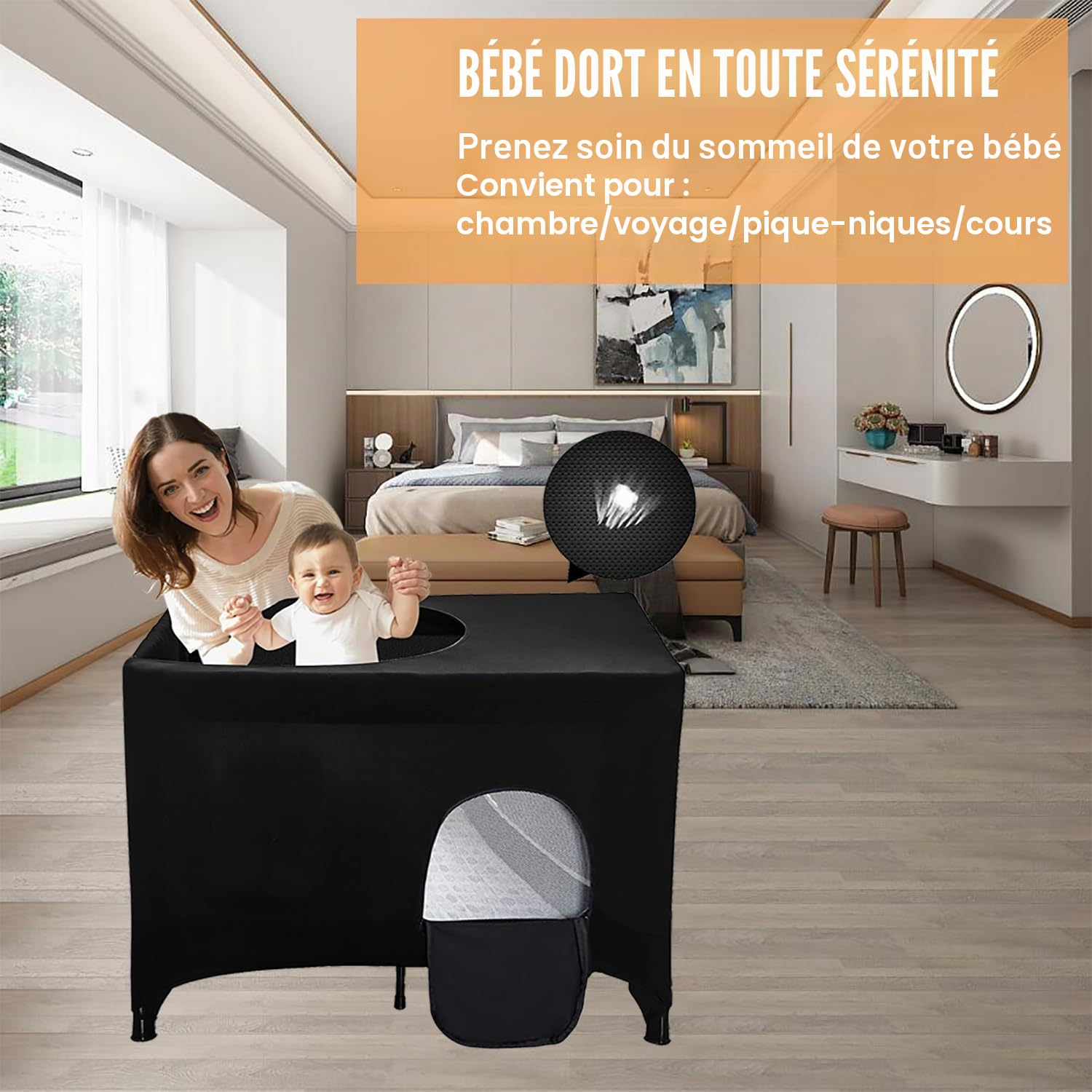 Funvalley Surperfect Rideau de lit pour berceau avec maille extensible et respirante, tente de camping et protection solaire jusqu'à 102 cm × 76 cm pour la sécurité du sommeil des enfants, intérieur