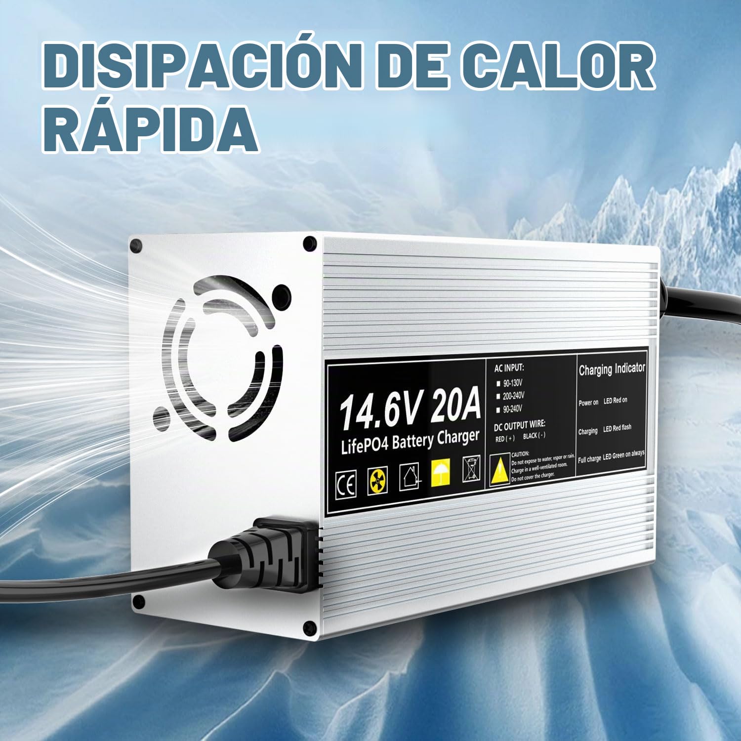 14,6V 20A Cargador de batería LiFePO4 para baterías Recargables de Ciclo Profundo de fosfato de Hierro y Litio de 12V (12,8V)