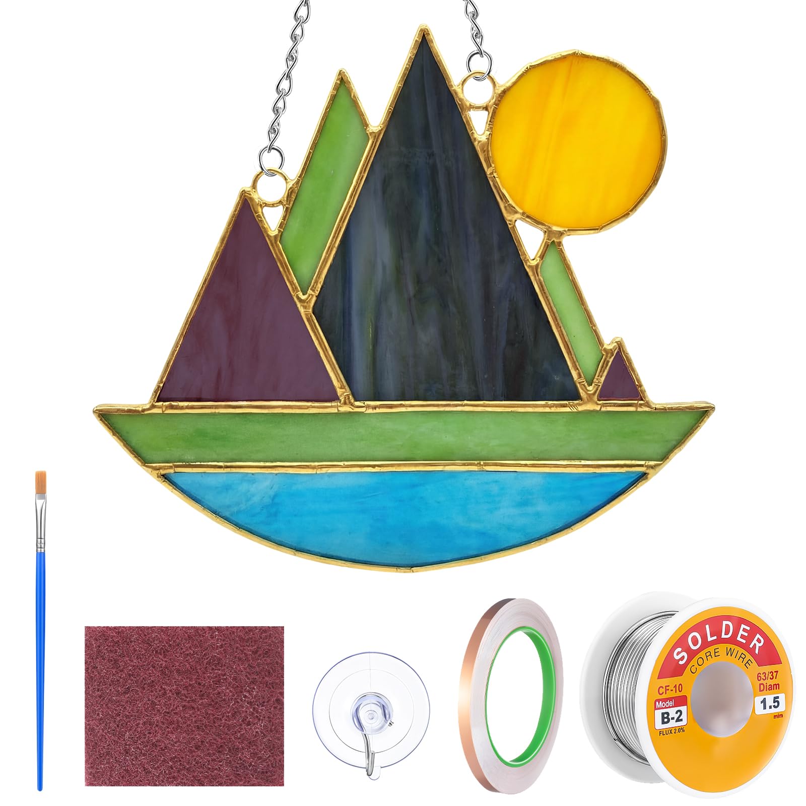 LemonRoad 1 Set Mountains Pre Cut Stained Glass DIY Stained Glass Craft Kit with Solder Wire, Flux Brush for Adult Make Your Own Beautiful Art Handcrafts for Women Gifts Home Decor-image-46