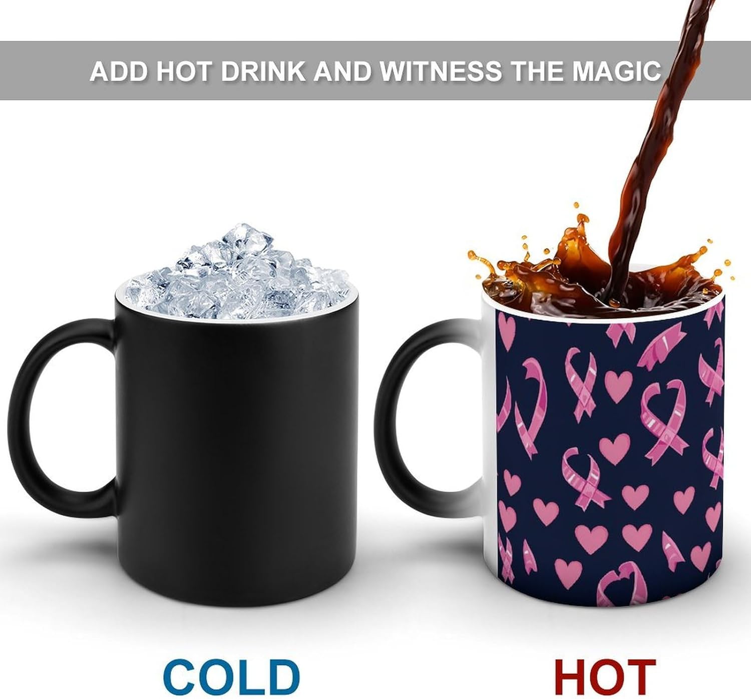 Breast Cancer Awareness Ribbons Color Changing Mug Heated Ceramic Cup Heat Sensitive Coffee Mug Fun Gift