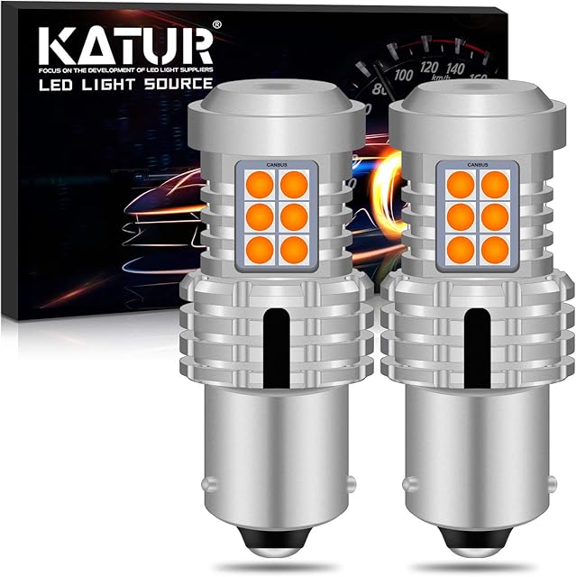 KATUR BAU15S PY21W 7507 1156 LED Bulbs Super Bright 12pcs 3030 & 8pcs 3020 Chips Canbus Error Free Replace for Turn Signal Reverse Brake Tail Stop Parking RV Lights,Amber Yellow(Pack of 2)