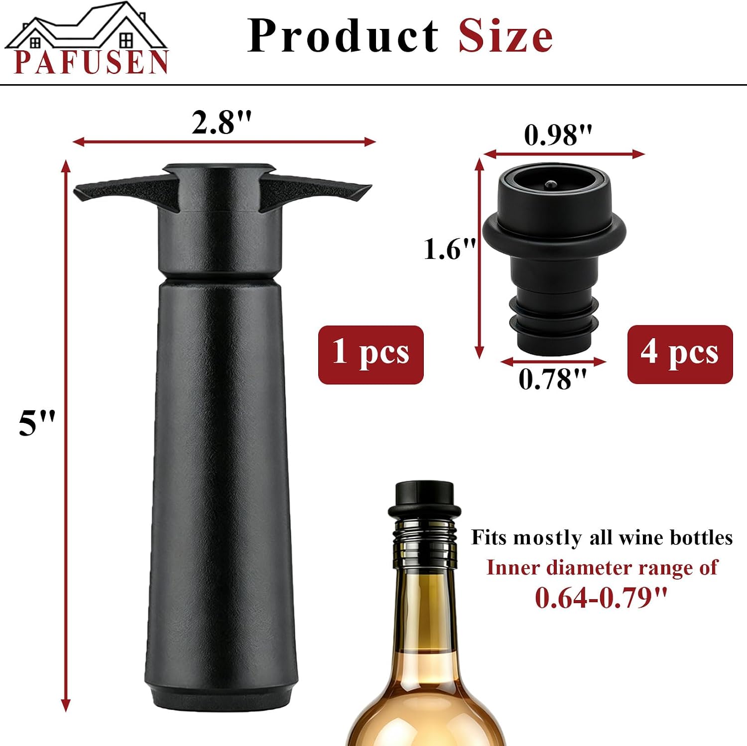 Wine Stoppers Vacuum with Pump, Keep Wine Fresh for up to 7 Days -1 Pump 4 Stopper, Wine Pumps and Wine Vacuum Stopper, Reusable for Wine Saver, Wine Stoppers for Wine Bottles