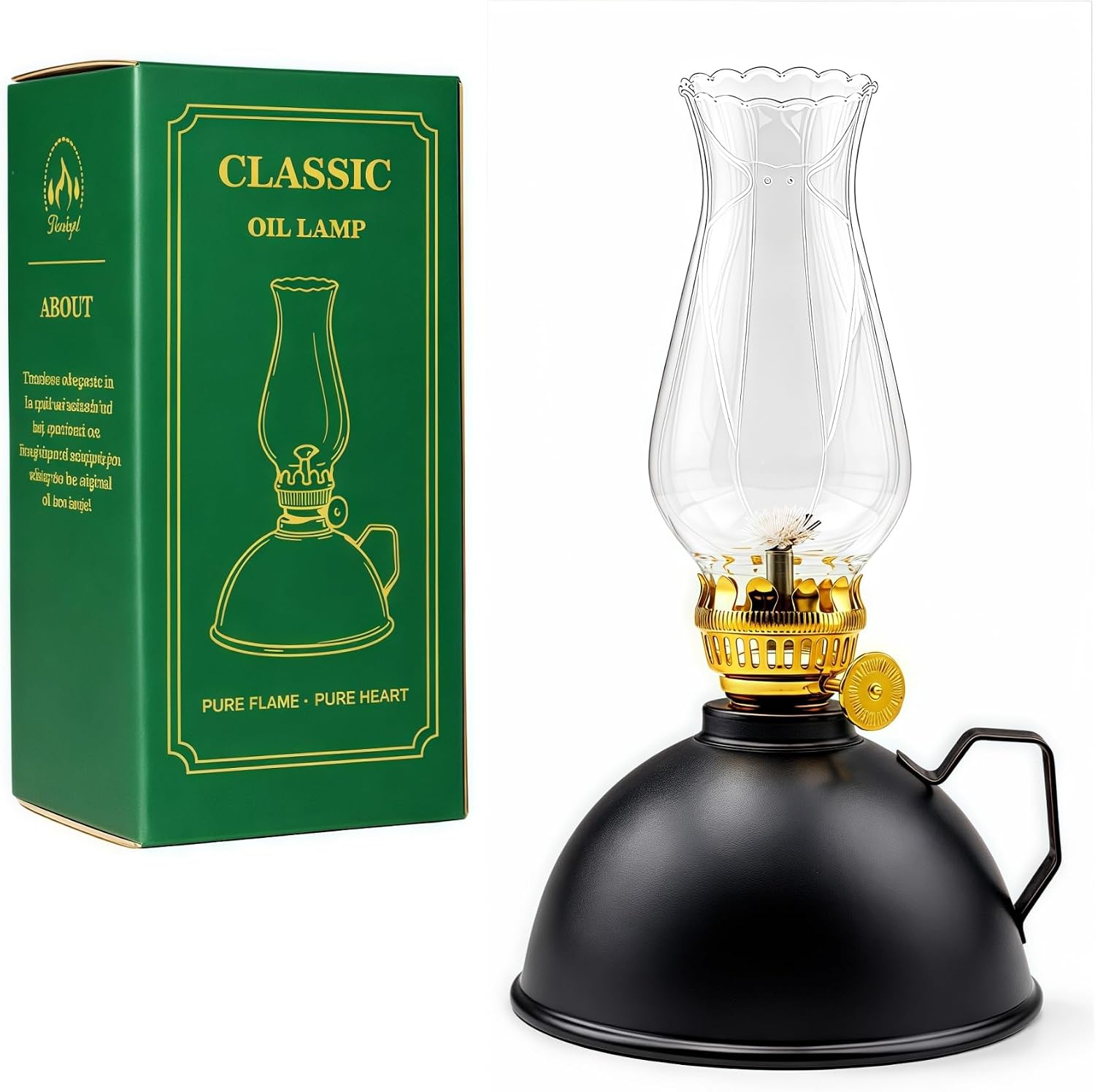 Vintage Glass Oil Lamp, Retro Kerosene...