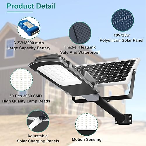 Miniatura 6 de Gebosun Luces solares LED para exteriores de inundación, IP65, impermeable, luz de área de seguridad del atardecer al amanecer, 6000 K para patio,
