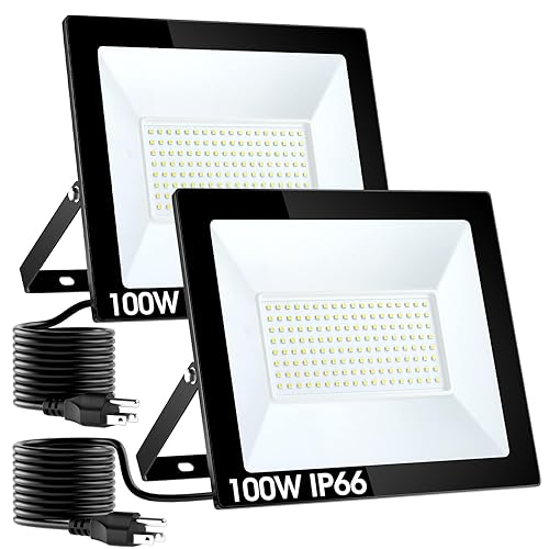 Flood Lights Outdoor with Plug,100W 10000LM Super Bright LED Work