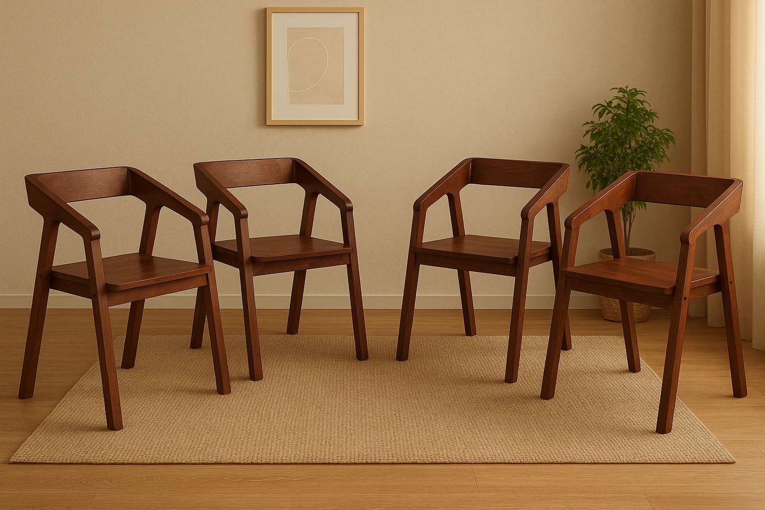 Furniture Solid Wood Armrest Chair | Wooden Study Table Chair (Qty-4)-image-47