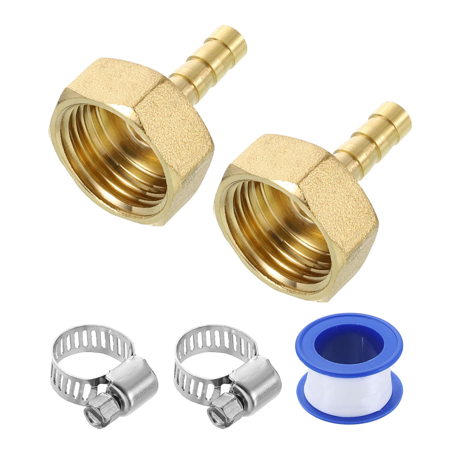 Photo 1 of uxcell 2Pcs Brass Hose Barb Fittings, 1/4" Barb x G1/2 Female Thread Hose Connector with Hose Clamps for Water Fuel Gas Oil Transportation and Pipeline Maintenance