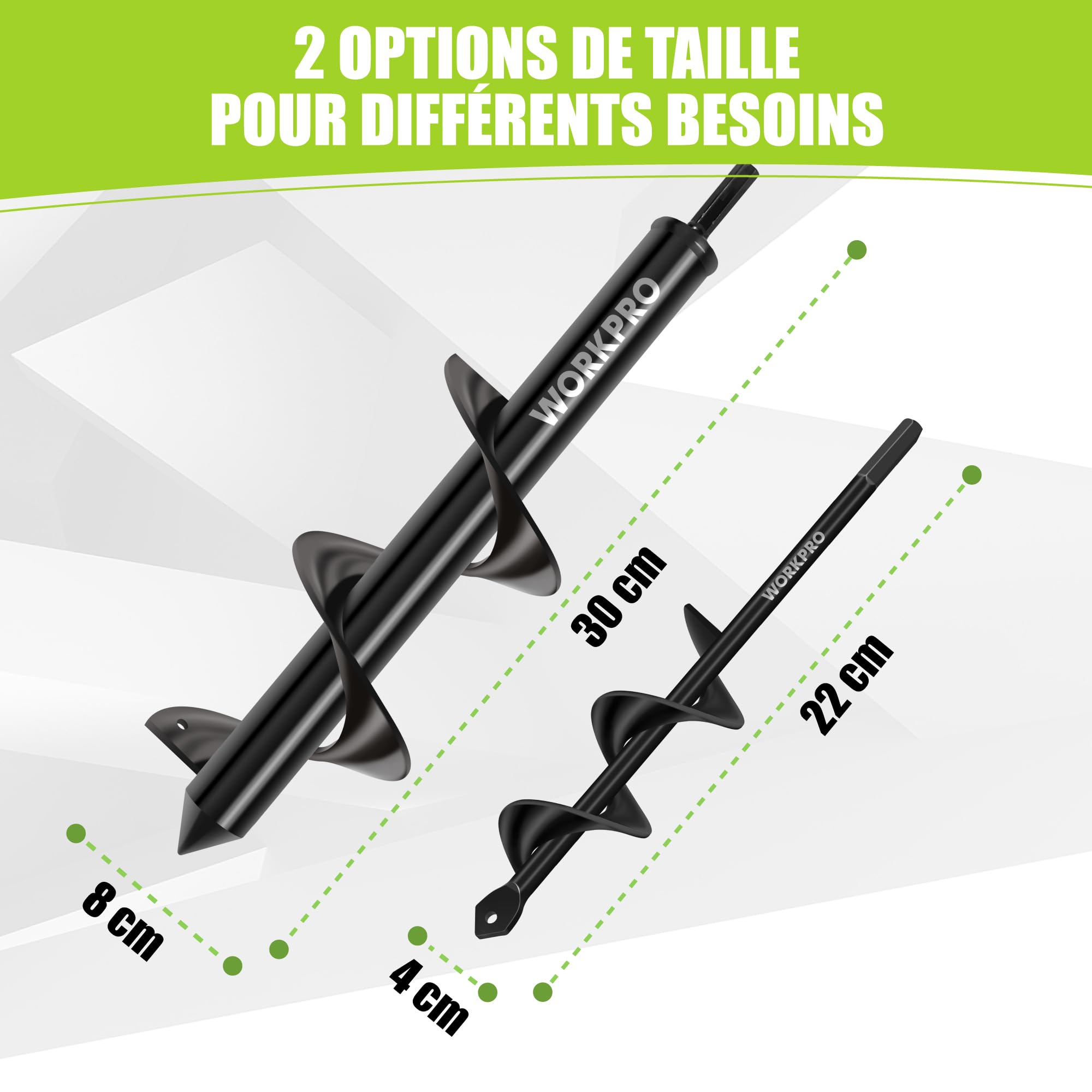 WORKPRO Mèche Jardin Tarière Ø 80 et Ø 40 mm 2 Pièces, Forets de Jardin en Spirale, Outil de Plantation Pratique pour Faire Rapidement Trou et Planter des Fleurs Arbres Arbustes