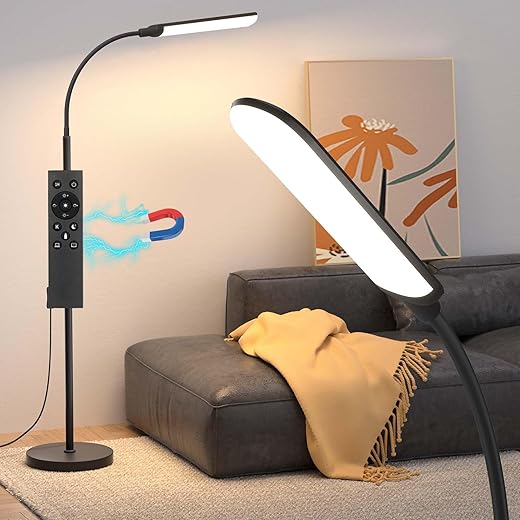LED Floor Lamp, 18W Super Bright Floor Lamp for Living Room, Adjustable Stepless Colors & Brightness Gooseneck Standing Lamp, Eye Caring Reading Light with Remote& Touch Control for Bedroom Office