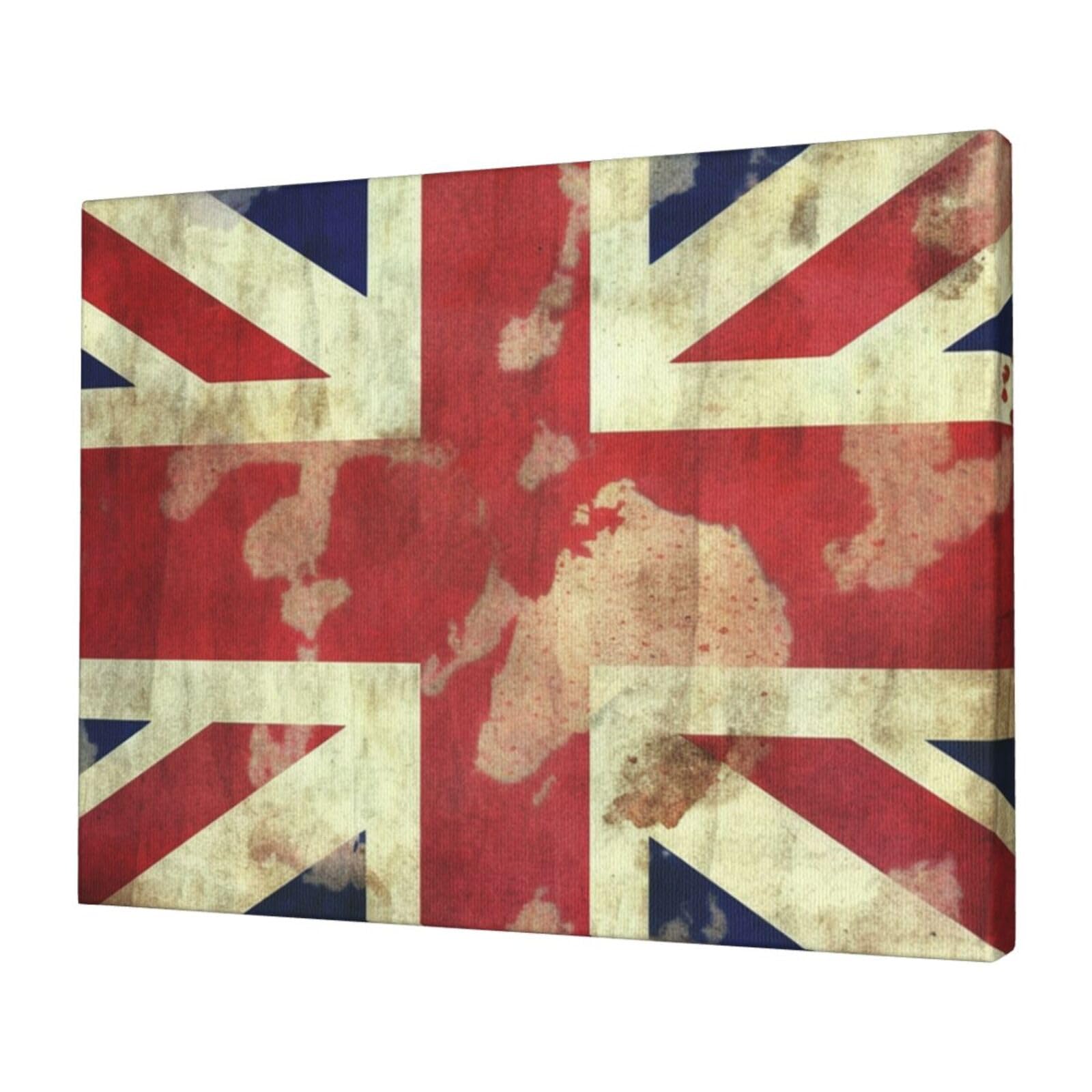 KLOPH Vintage Union Jack British Flag Canvas Wall Art for Living Room 12"x16" Modern Artwork Painting for Bathroom Hanging Canvas Prints Aesthetic Wallart for Bedroom Kitchen Office Wall Decor