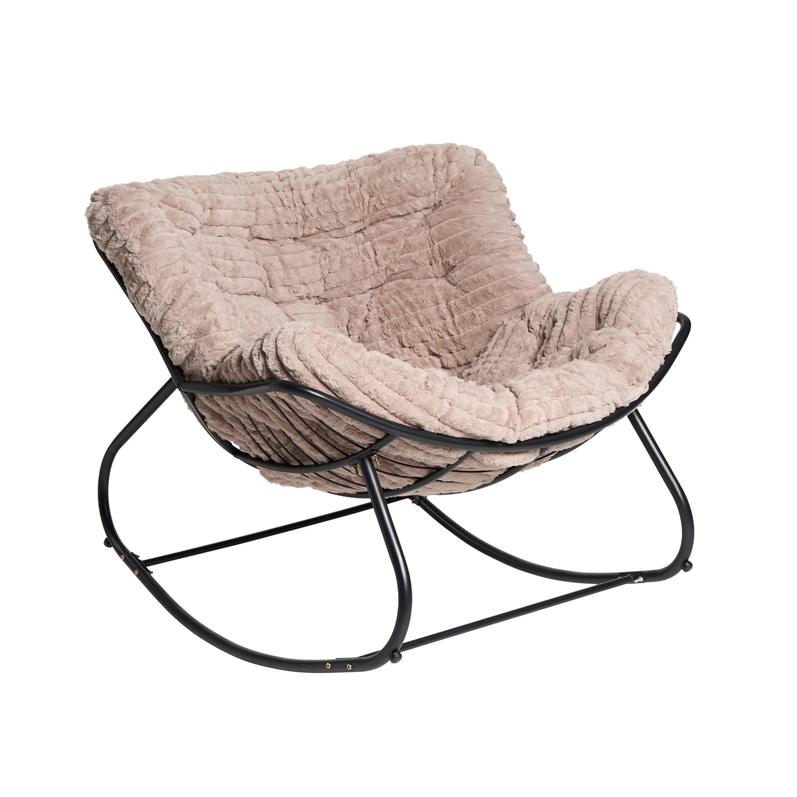 OHS Rocking Chair, Faux Fur Ribbed Upholstered Fabric with Curved Metal Frame Lounge Chairs Modern Comfy Relaxing Home Nursing Chair for Living Room Bedroom Balcony, Natural — image 1