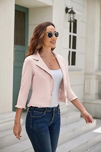 Miniatura 5 de GRACE KARIN Chaqueta de trabajo para mujer, estilo casual, con abertura frontal, de manga corta, de algodón