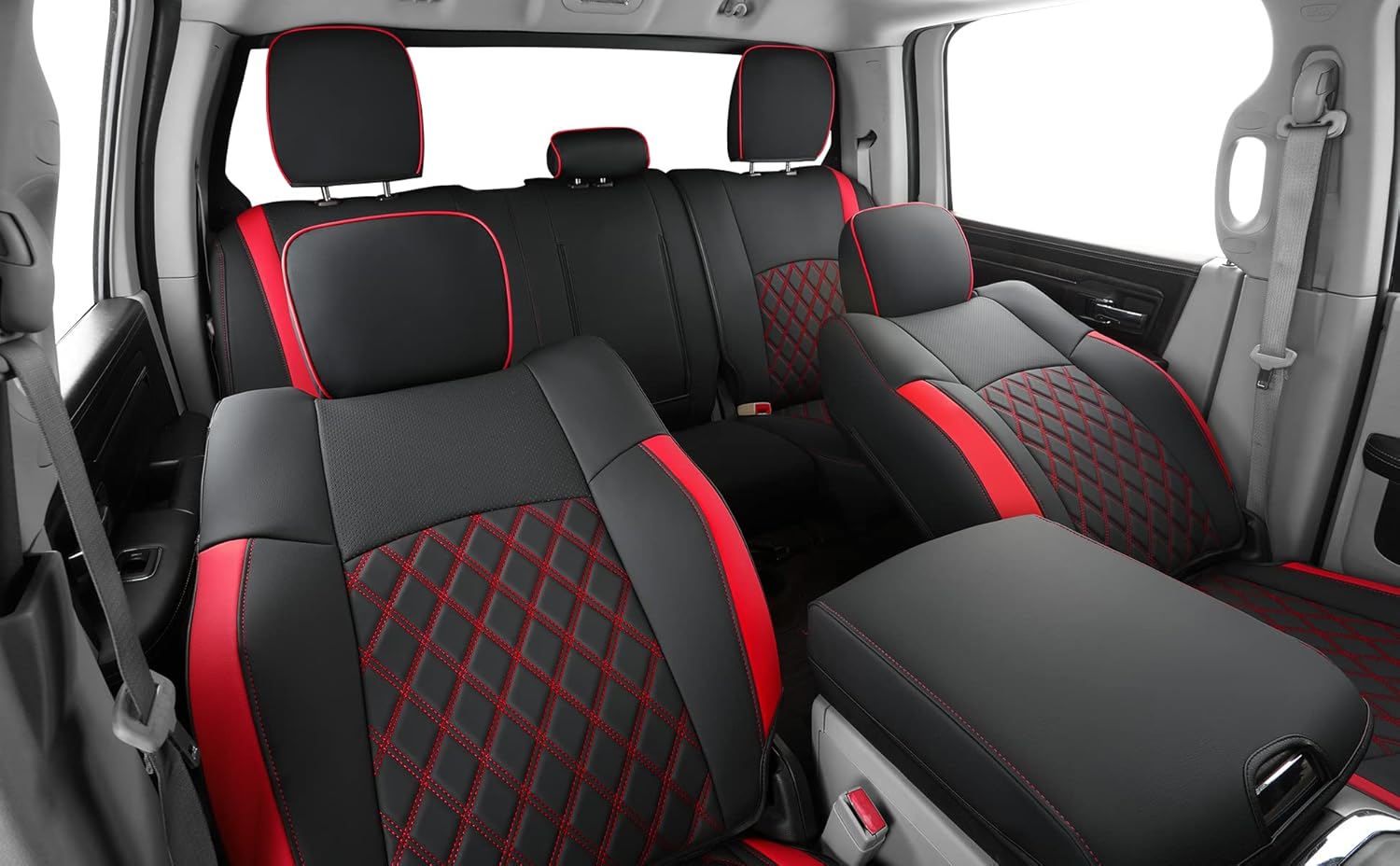 FEELiT Waterproof Seat Covers Full Set, Custom Fit 2011-2018 Ram 1500 Crew&Some 2011-2025 2026 Ram 2500&3500 Bighorn Laramie Limited Longhorn Pickup with 4/6 Split Rear Seat (02-Full Set, Red)