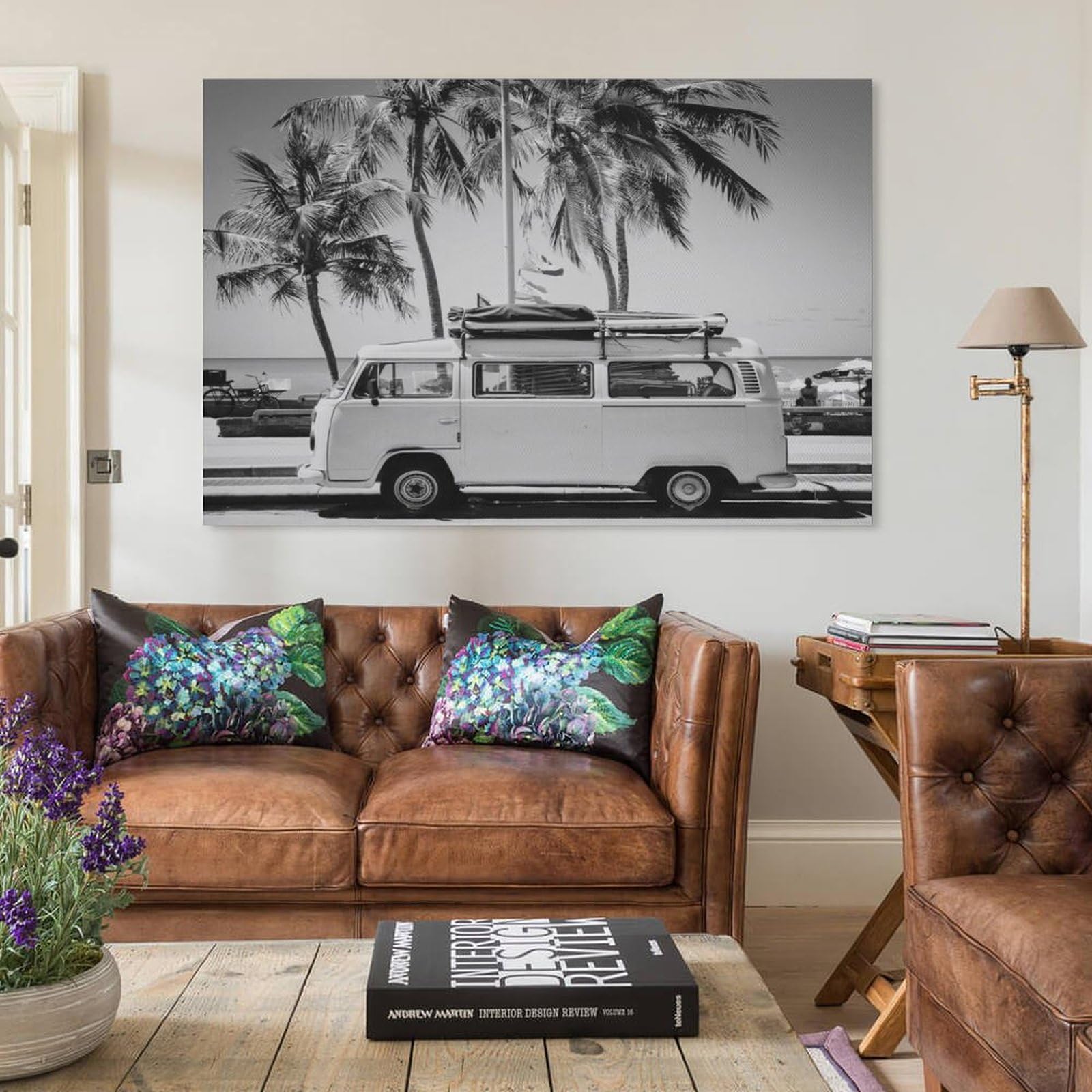 Panther Print Stampa Su Tela Pop Art 45x30 Cm | Volkswagen Camper Van Con Cornice In Legno, Pronta Da Appendere
