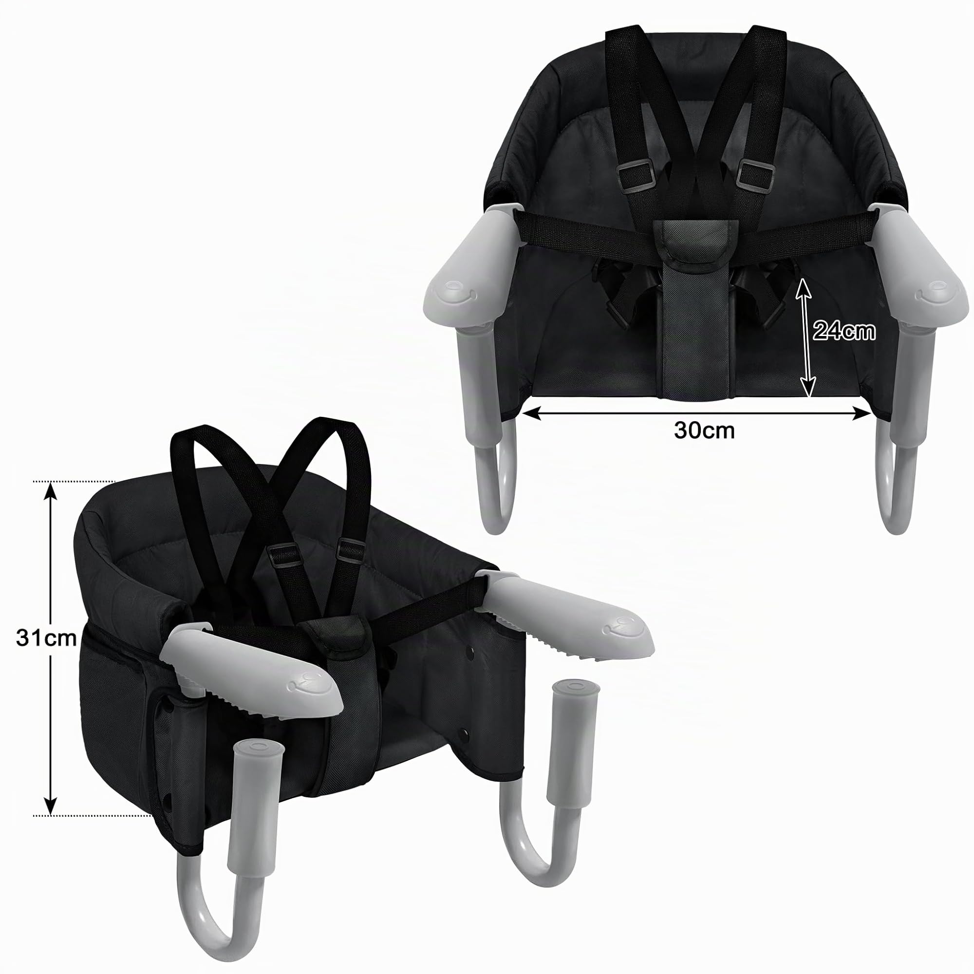 LZQ Siège de table pour bébé de 6 à 36 mois - Pliable - Pour tables de 2 à 8 cm d'épaisseur - Avec pinces antidérapantes et sac d'assise - Noir