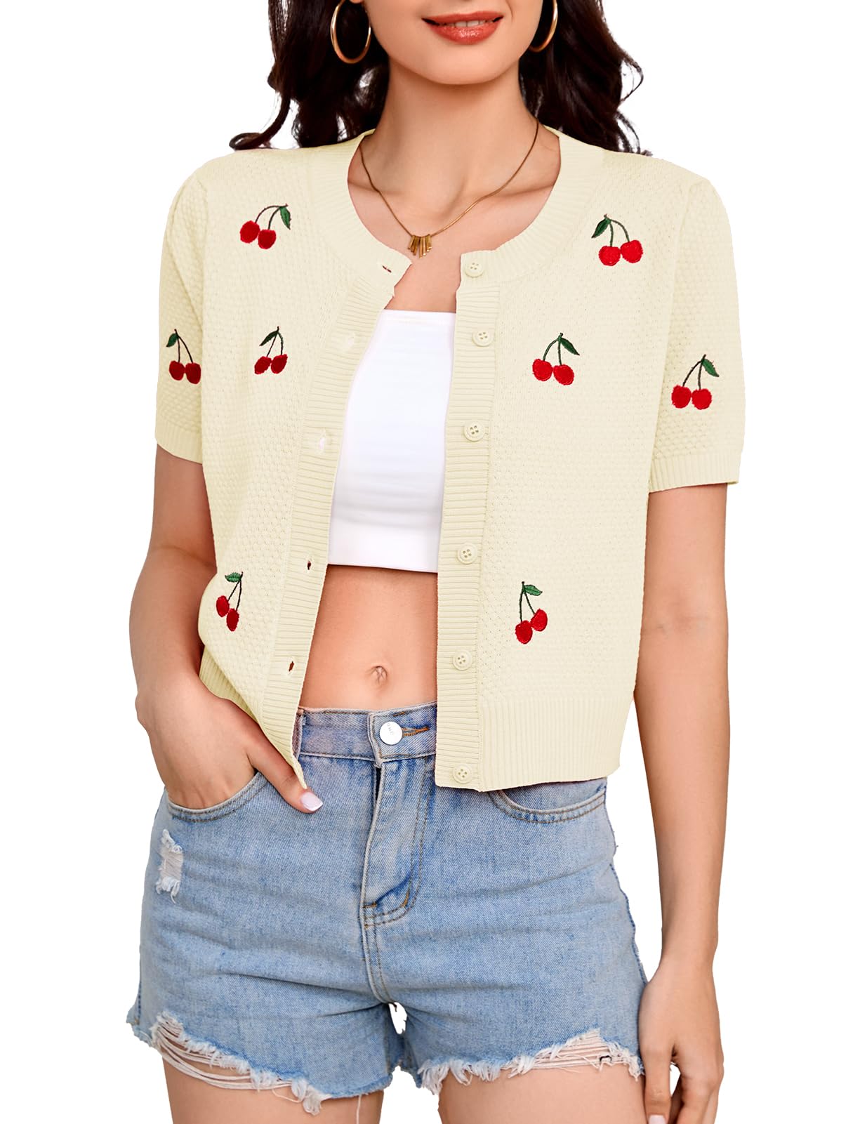 Bbonlinedress Women's 2025 Summer Cardigan Sweater Cropped Short Sleeve Button Down Knit Shrugs