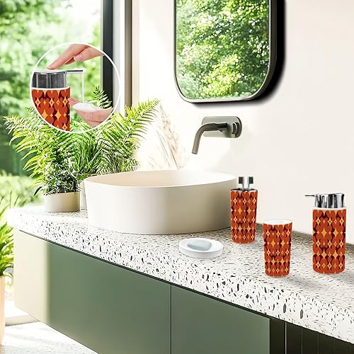 Miniatura 2 de Bathroom Accessory Set 6PCS 70s Retro Vintage Mid Century Modern Seamless Trash Can, Soap Dispenser, Toothbrush Holder, Toothbrush Cup, Toilet Brush