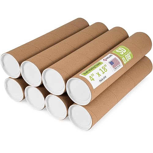 Tubo de correo de papel kraft reforzado de 4 x 18 pulgadas, paquete de 8 tubos con 16 tapas, tubo seguro aprobado por USPS para pósteres, tubo de