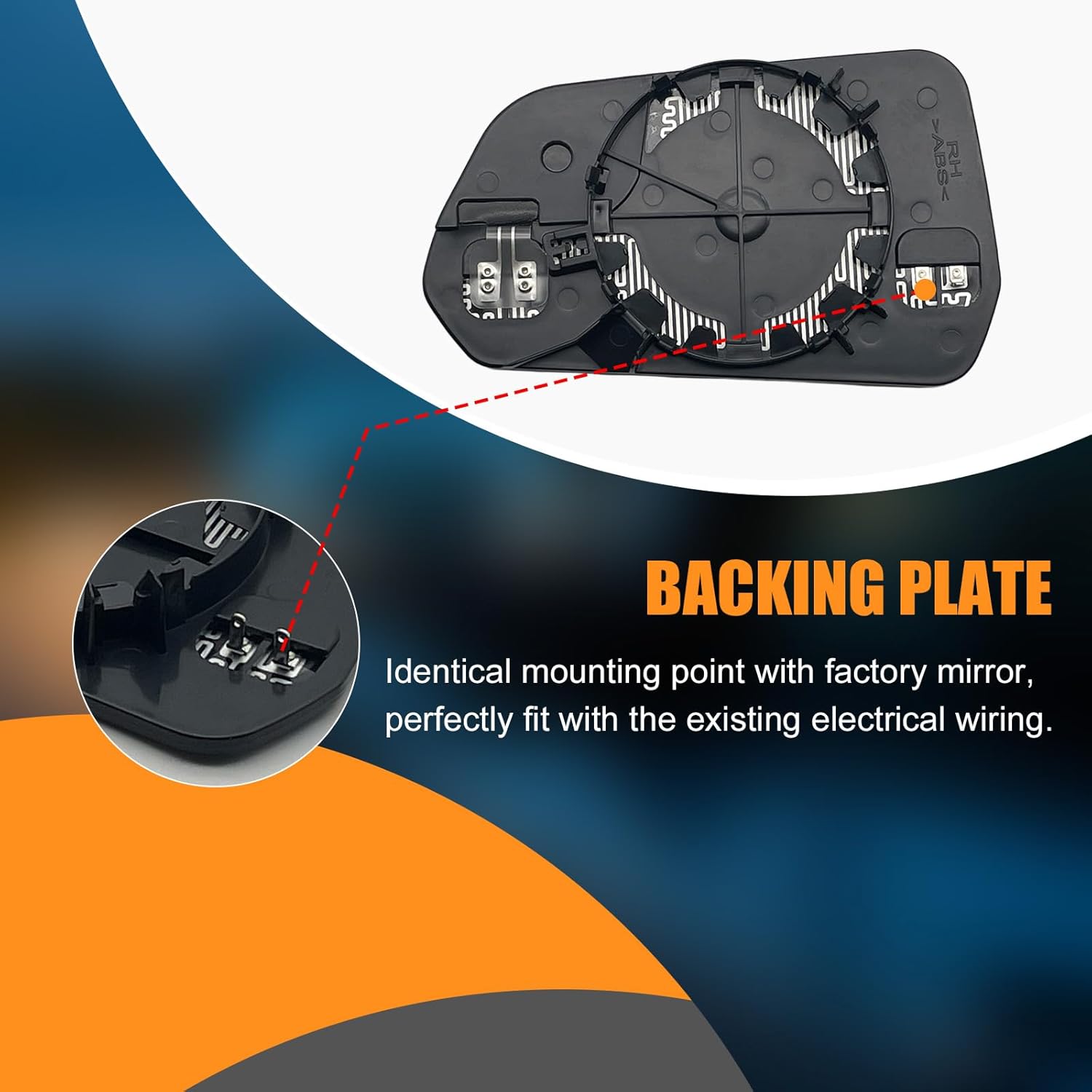 Passenger Side Heated Mirror Glass Replacement for Ford Mustang 2015-2020 - Heated Right Mirrors With Backing Plate