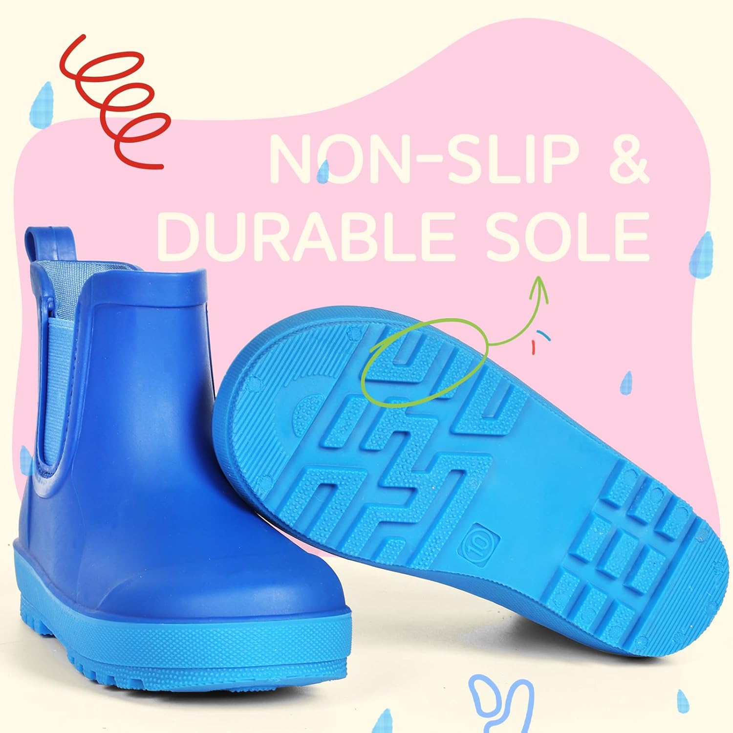 Furuian Rain Boots for Kids Waterproof Ankle Rubber Boots Boys Girls Easy-on for Outdoor School Hiking Toddler/Little/Big Kid