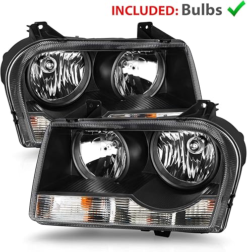 Miniatura 10 de AmeriLite Para Chrysler 300 2005-2010 tipo halógeno Xtreme Dual LED Halos Black Juego de montaje de faros delanteros - lado del pasajero y del