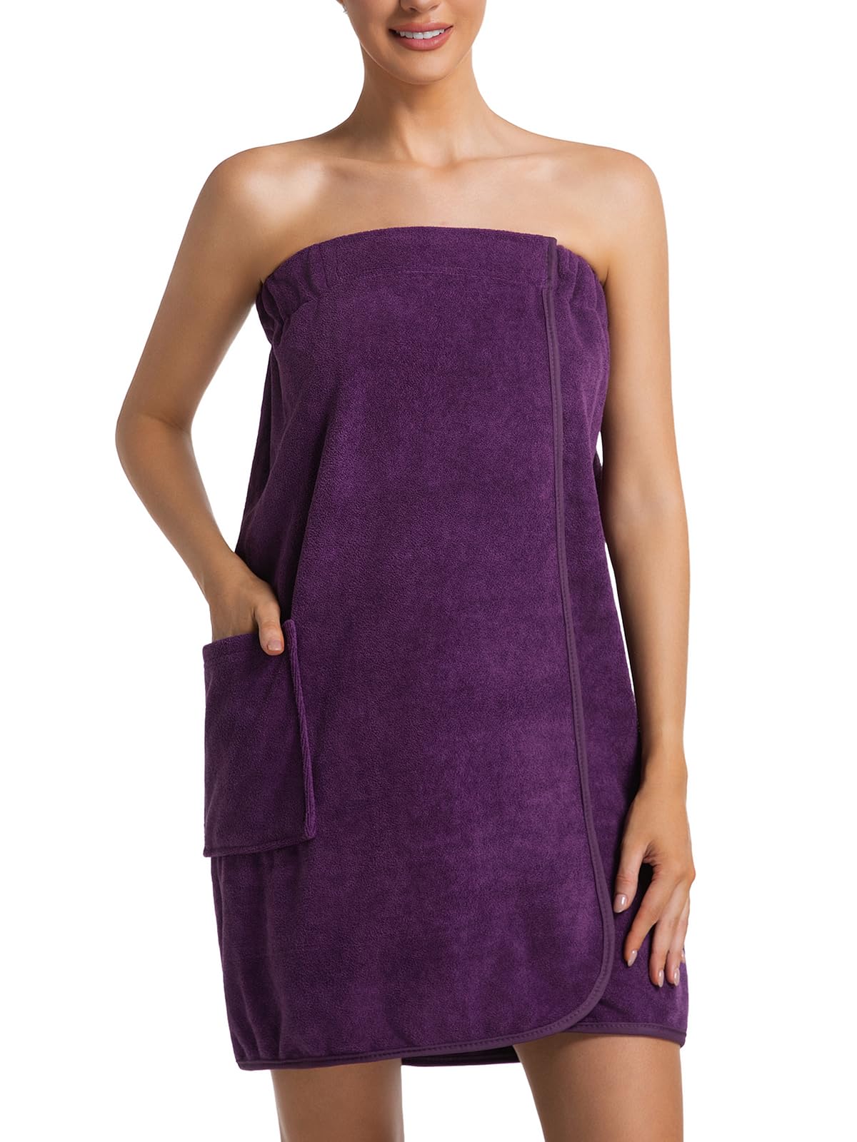 GUODDS Women Shower Wrap Towel Lightweight Bath Body Spa Wrap Adjustable Closure Bathrobe