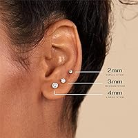 Vista 2 de PAVOI 14K Gold Plated Solid 925 Sterling Silver Post Cubic Zirconia Stud Flat Back Earrings for Women Cartilage Earring Helix Piercing Jewelry
