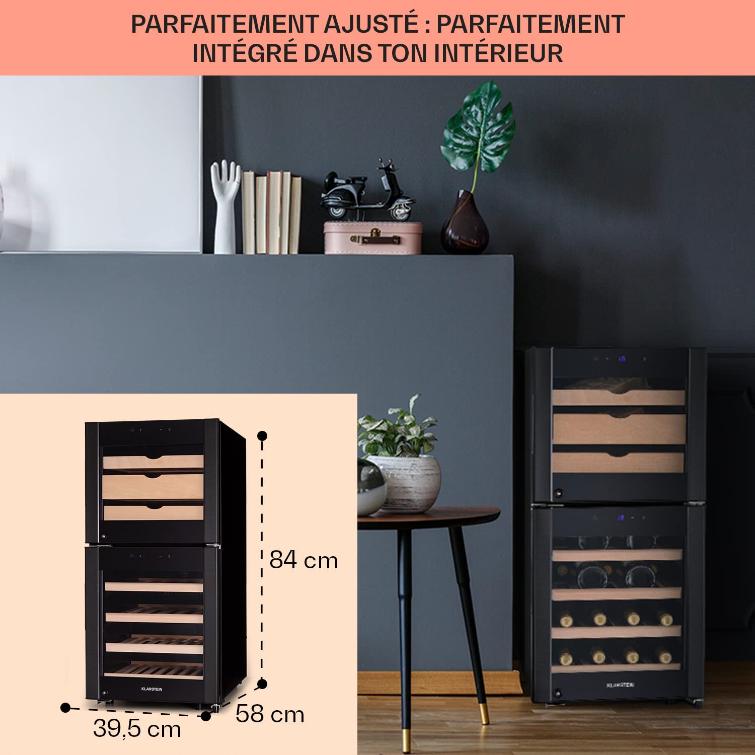 Klarstein Cave a Vin et Fromage, Réfrigérateur à Vin et Fromage, Porte en Verre, Cave à Vin Vieillissement, Prosecco, Ecran Tactile, Armoire a Vin, Contrôle Température, Protection UV, Caves à Vin 89L