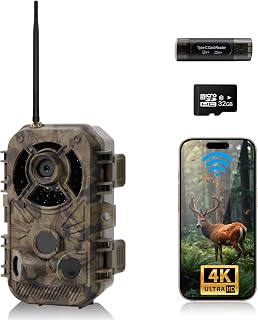 Trail Camera WiFi 4K 48MP with Night Vision IP66 Waterproof 0.1s Trigger Speed and Bundled with 32GB Memory Card, Card Reader. Game Cam for Wildlife Monitoring, Hunting, and Outdoor Security
