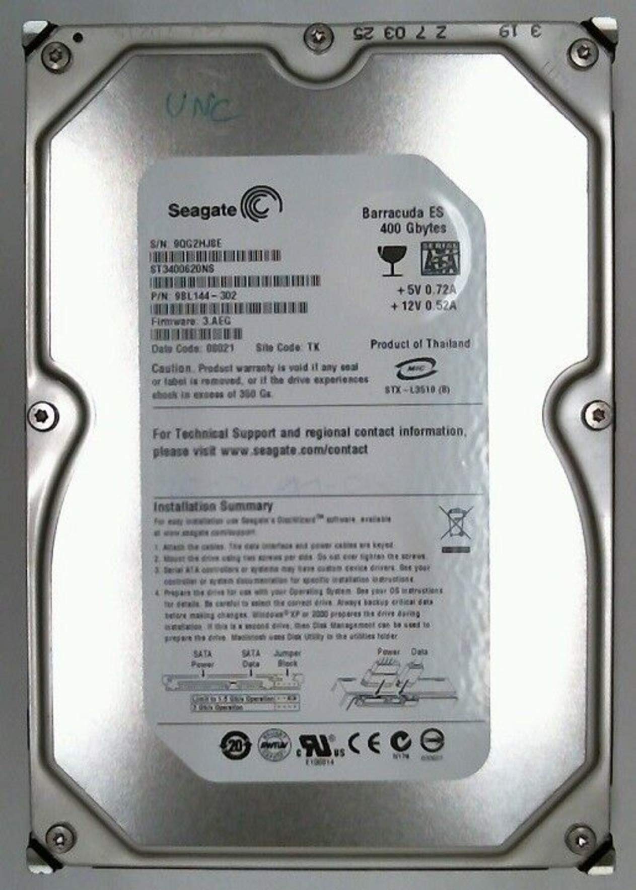 Disque dur ST3400620NS FW 3.AEG pour récupération de données