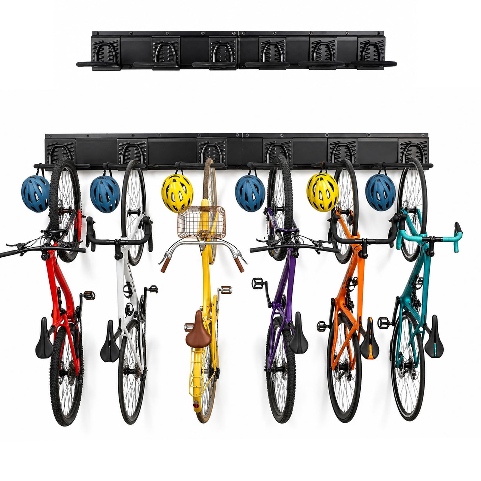 Minifactory Bike Wall Mount Garage Storage Rack, 48 Inch Bicycle Wall Holder with Heavy Duty Steel Hooks for 6 Bikes & 5 Helmets, Foldable Wall Mounted Bike Rack (32 inch)