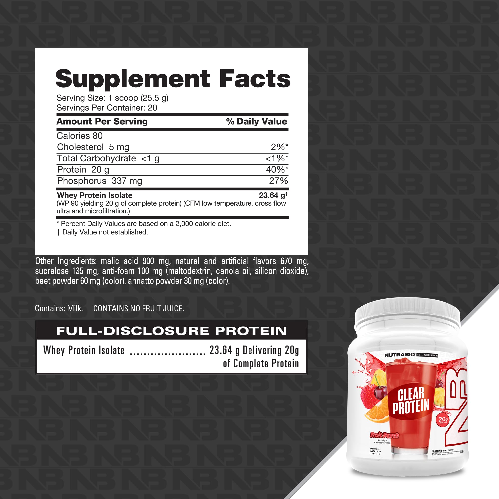 NutraBio Clear Whey Protein Isolate – Pure Whey Isolate for Men and Women, Delicious Fruit Flavors – Non-GMO, Zero Lactose – Fruit Punch, 20 Servings
