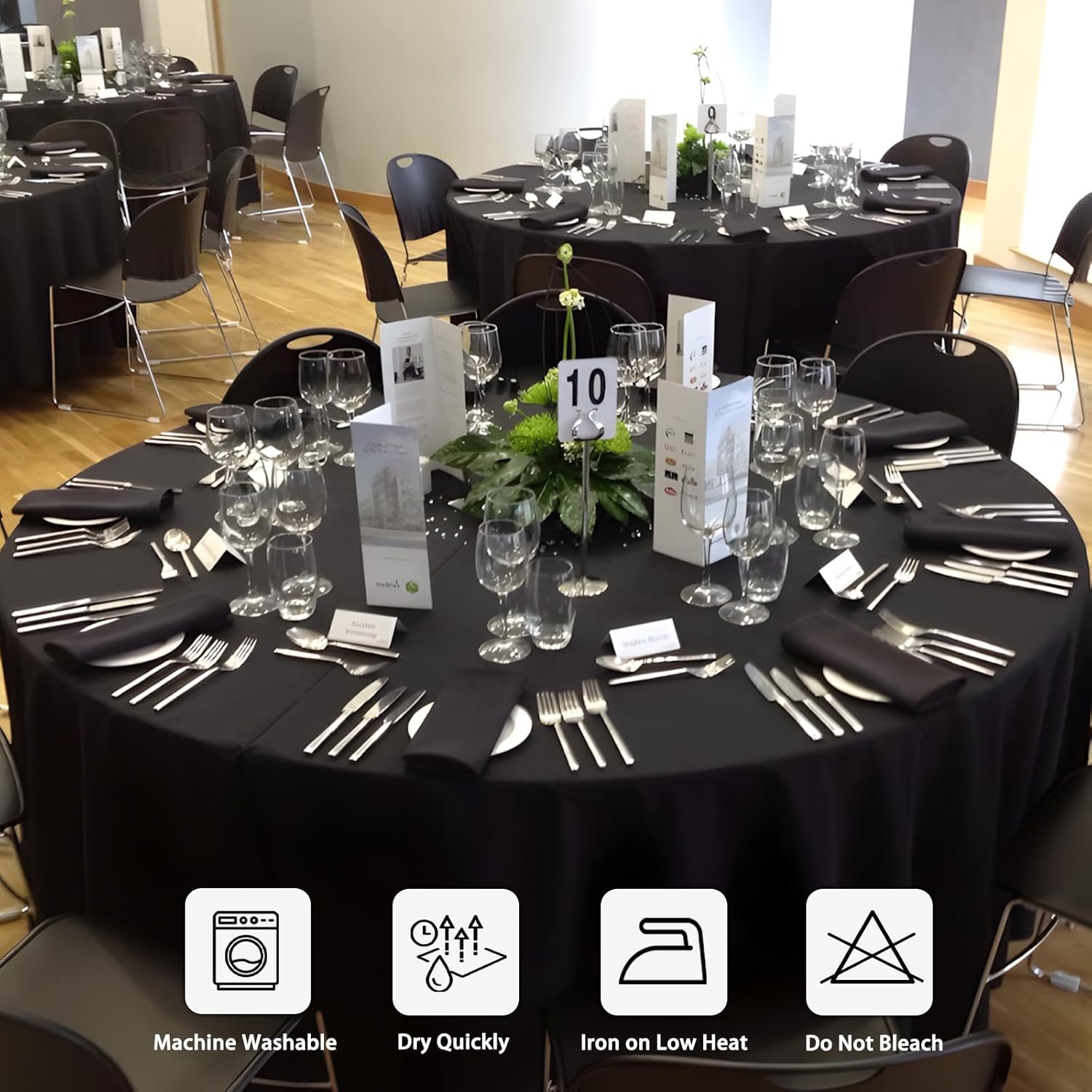8 Pack Black Round Tablecloth 120 Inch Black Table Cloth Stain and Wrinkle Resistant Reusable and Washable Polyester Fabric Table Covers for Buffet Wedding Party and Banquet - Image 7