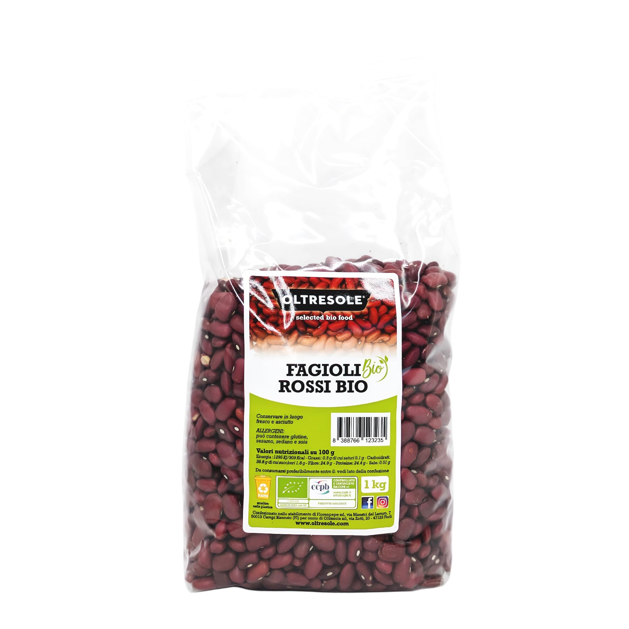 Oltresole, Alubias Rojas Ecológicas 1 Kg, Legumbres Secas Ecológicas de Cultivo Controlado, Ricas en Proteínas y Sales Minerales, Ideales para Dietas Hipocalóricas, Veganas y Vegetarianas