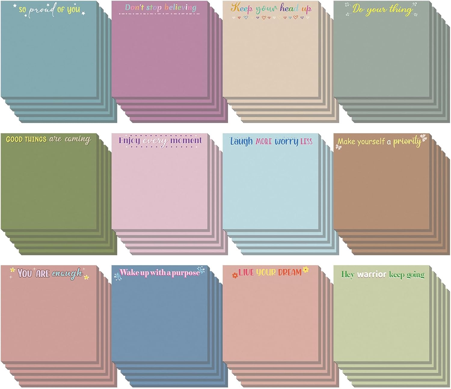 Zonon 60 Pcs Inspirational Sticky Notes 3 x 3 Inch Motivational Fun Notepads Gifts for Teacher Student Office Nurse Coworkers Positive Christmas Appreciation Supplies(Colorful)