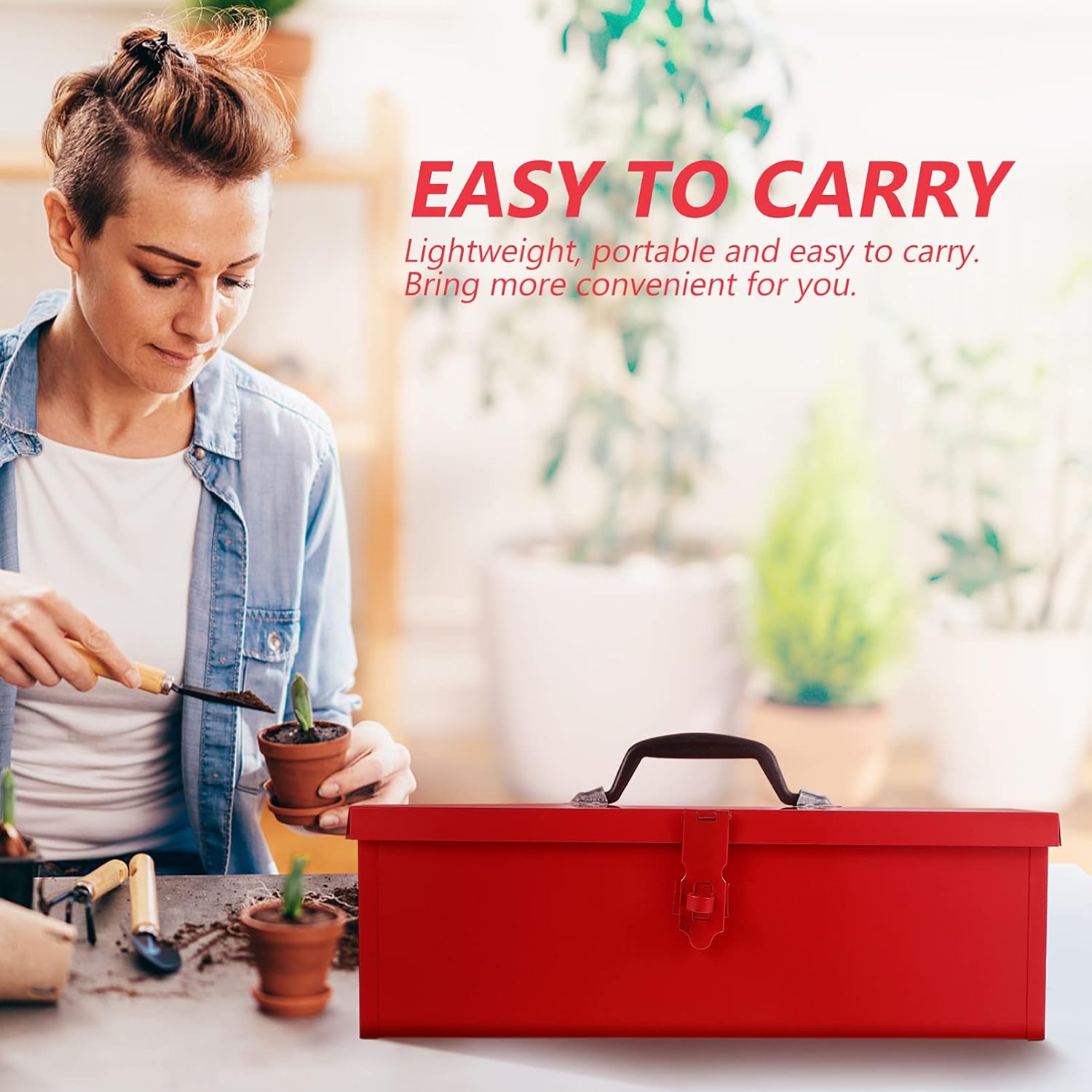 Happyyami Metal Tool Boxes Hand Carry Metal Tool Boxes Hand Carry Tool Storage Box Iron Storage Box Container for Home Office Red