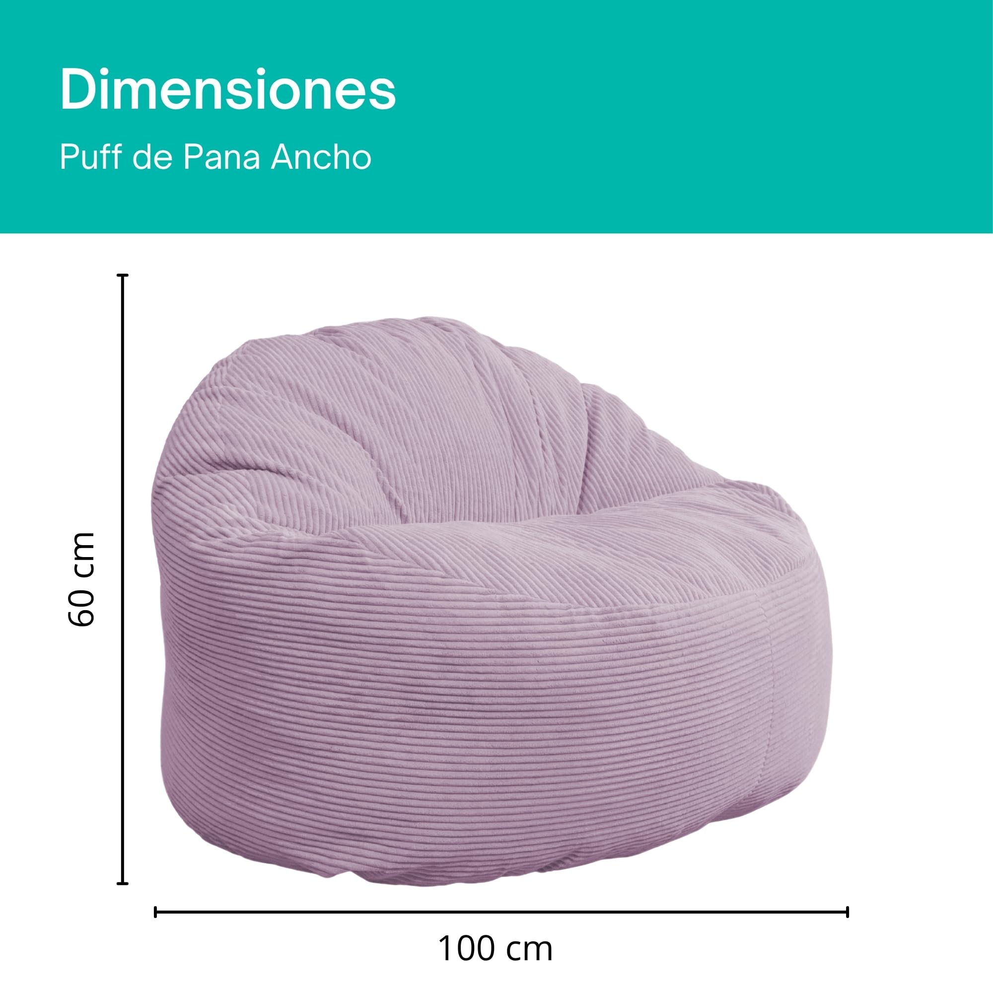 bananair - Puff Salón de Pana Ancho - Suave y Confortable - Puff Pera con Relleno de Espuma Incluido, Óptimo Apoyo para la Espalda - Bean Bag, Sofa Puff Gigante Muy Cómodo (100 cm, Violeta Lila)