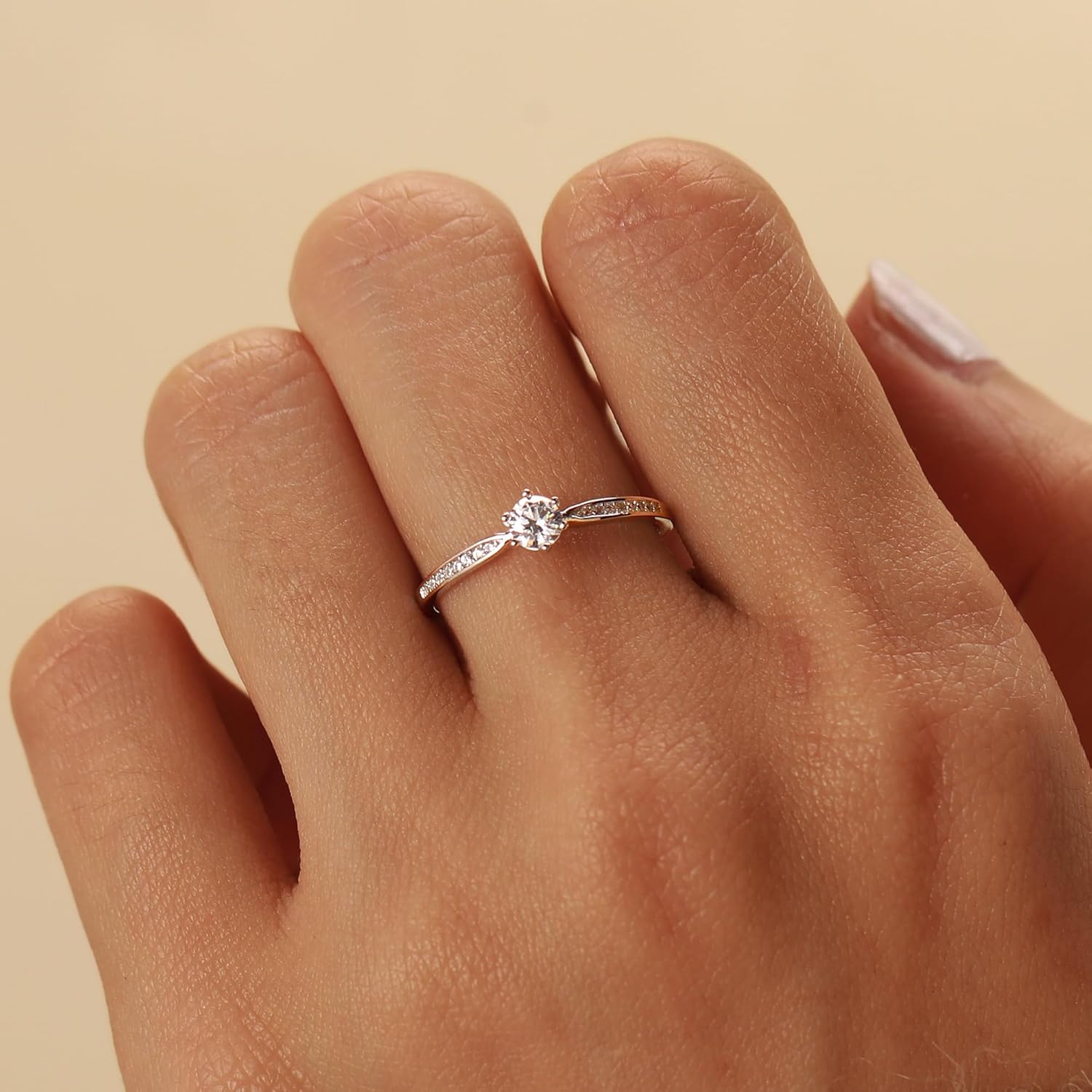 SUYACS 1ct Diamond Cut Cubic Zirconia Engagement Rings for Women 925 Sterling Silver Gold Round Cut Moissanite Promise Ring Classic Eternity Brides Wedding Rings Jewelry Gifts for Her Wife - Image 2