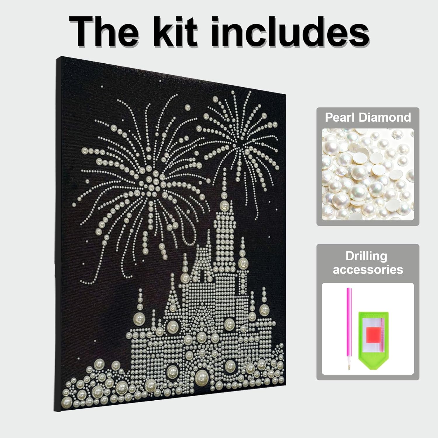 DIY Diamond Pearl Painting Kit for Adults, Flower 3D Pearl Painting Craft with Wooden Frame 40x50cm, Beginner Friendly Home Wall Decor Art, Gift for Women Men Housewarming (Castle)