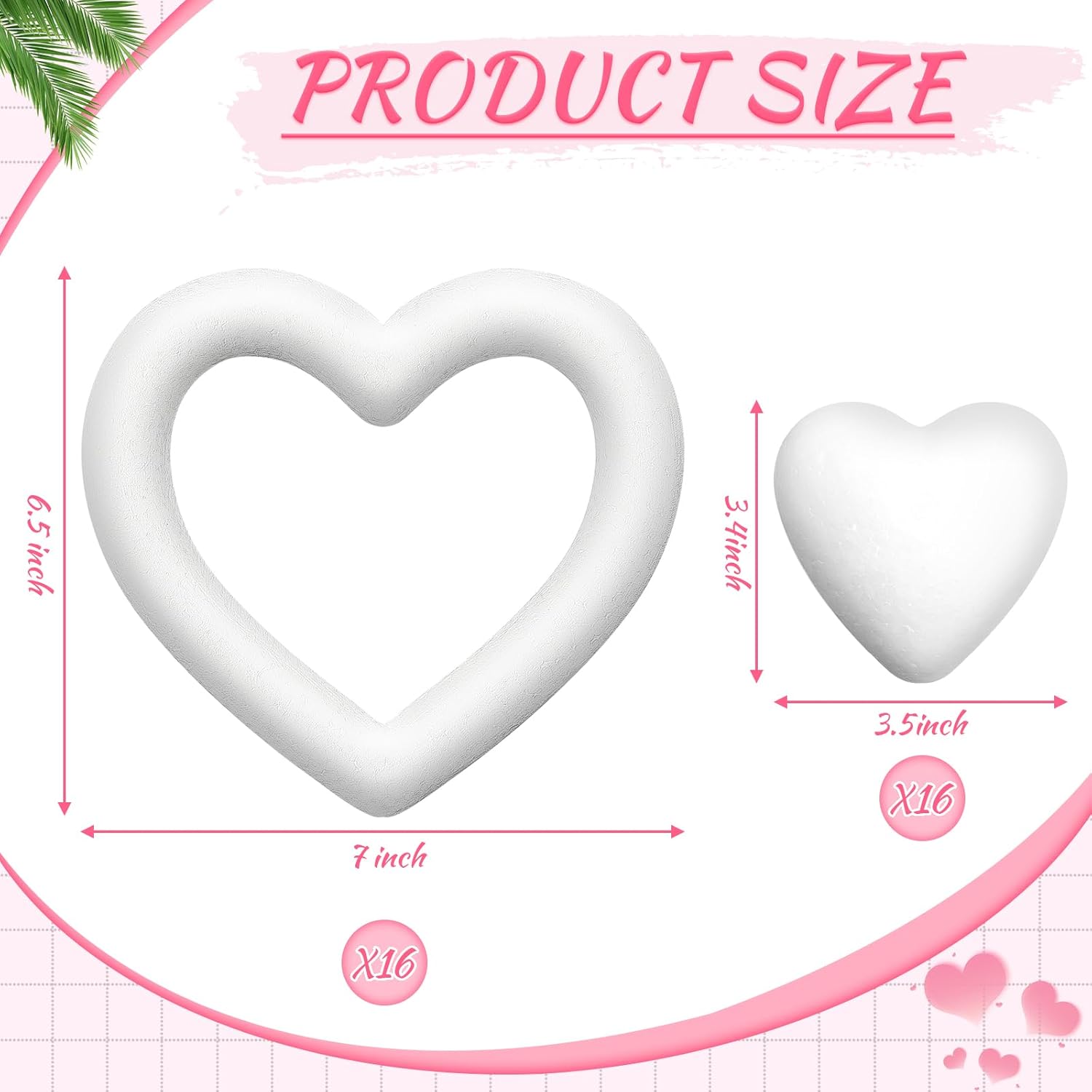 Amylove 32 Pieces Heart Shaped Foam Polystyrene Foam Wreath Hearts for Crafts White Heart Wreath for DIY Craft Projects and Wedding Decorations (7 Inches,3 Inches)
